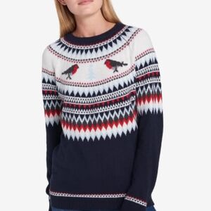 Women's Navy and White Patterned Sweater
